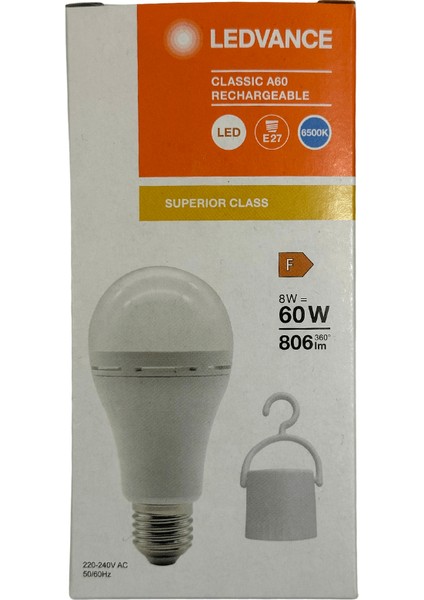 Ledvance 8W (60W) 6500K (Beyaz Işık) Şarj Edilebilir E27 Duylu LED Ampul (4 Adet)