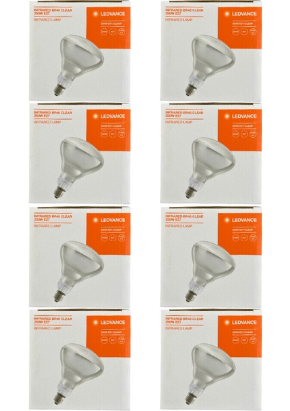 Ledvance 250W Şeffaf Infrared Isıtıcılı E27 Duylu Halojen Ampul (8 Adet)