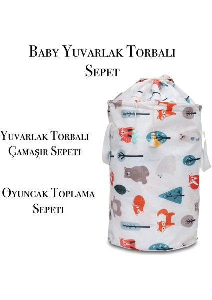 Mor Bebe  Bebek Yuvarlak Torbalı Oyuncak ve Kirli Sepet Oda Aksesuar 46X32