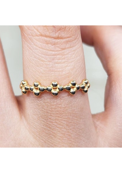 Taşsız Altın Yüzük - 14 Ayar Altın Minimal Top Top Eklem Yüzüğü - Minimal Altın Yüzük