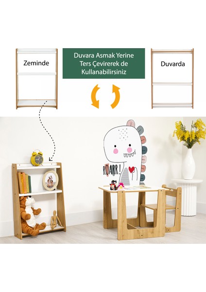 Çok Amaçlı Duvar Montessori Kitaplık Ünitesi / 3 Raflı / Naturel