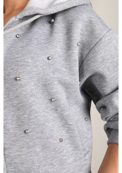 Kadın Taş Detaylı Kapüşonlu Fermuarlı Sweatshirt 1639-24 fiyatları