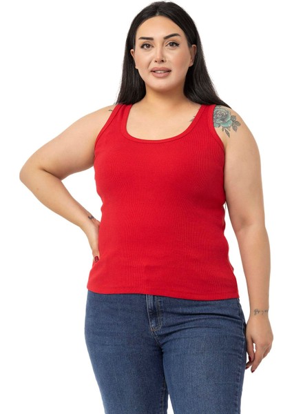 Büyük Beden Askılı Fitilli Kaşkorse Kırmızı Body