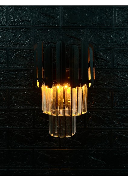 Pilli Modern Dekoratif Duvar Aydınlatması Aplik Gece Lambası Siyah (Amber)
