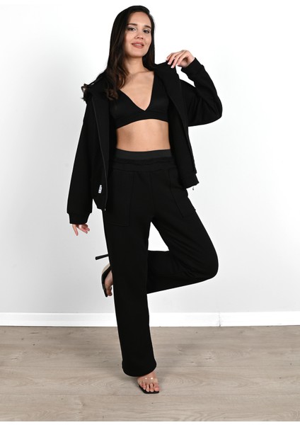 Kadın Cepli Eşofman Takımı Kapüşon Detaylı Pamuk Konforlu ve Şık