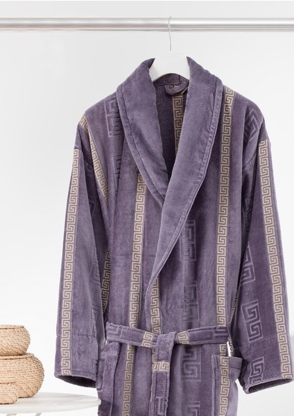 Naturel %100 Cotton Ihraç Ürünü Lüx Şeritli Şal Yaka Greek Kadife Erkek Bornozu