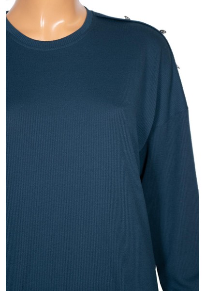 Kadın Benan Fitili Düğmeli Spor Petrol Tunik Pantolon Takım modelleri