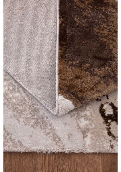 Bafra Beyaz Kahverengi Halı Yumuşak Oturma Odası Salon Çocuk Odası Mutfak Halısı P1197 80 x 150