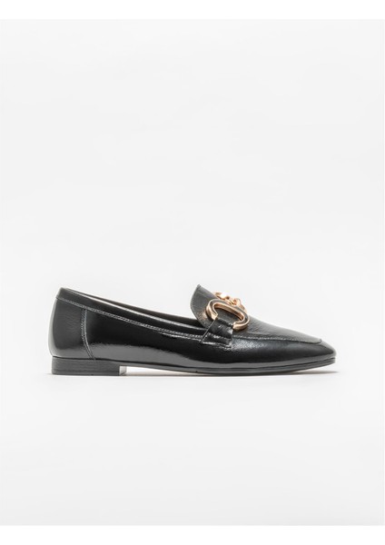 Siyah Deri Kadın Loafer