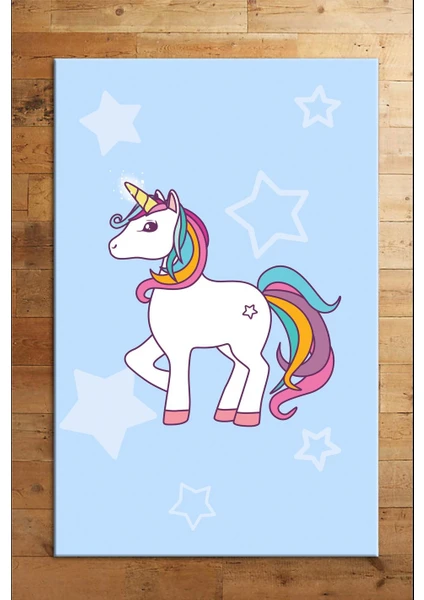 Cino 74 Mavi Beyaz Unicorn Kız Çocuk Odası Halı Bebek Oyun Halısı