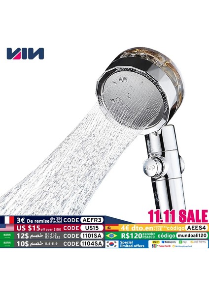 Gümüş Fan C3 Stili Duş Başlığı Su Tasarrufu Akış 360 Derece Dönen Abs Yüksek Basınçlı Yağmur Püskürtme Memesi Banyo Aksesuarları Düğmesi El Basın (Yurt Dışından) fiyatları