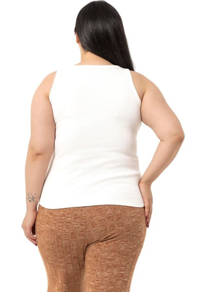 Büyük Beden Askılı Fitilli Kaşkorse Ekru Body
