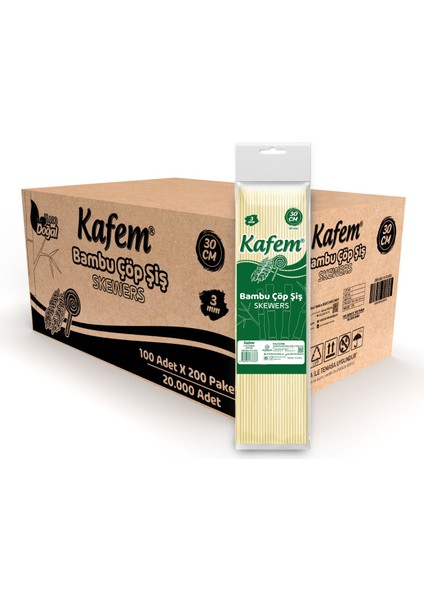 Bambu Çöp Şiş 30 cm 3 mm 100 Lü x 200 Paket (Koli)