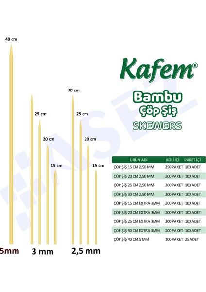 Bambu Çöp Şiş 30 cm 3 mm 100 Lü x 200 Paket (Koli)