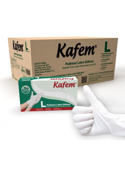 Beyaz Lateks Eldiven Pudrasız (L) 100 Lü x 20 Paket (Koli)