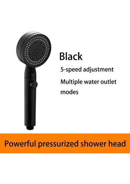 Siyah Hortumsuz Tarzı Duş Başlığı Su Tasarruflu Siyah 5 Hız Ayarlanabiliryüksek Basınçlı Duş Tek Tuşla Su Durdurma Masaj Modu Banyo Aksesuarları (Yurt Dışından)
