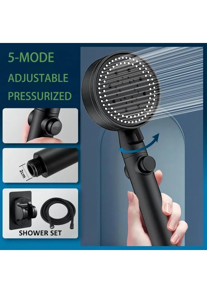 Siyah Hortumsuz Tarzı Duş Başlığı Su Tasarruflu Siyah 5 Hız Ayarlanabiliryüksek Basınçlı Duş Tek Tuşla Su Durdurma Masaj Modu Banyo Aksesuarları (Yurt Dışından) fiyatları