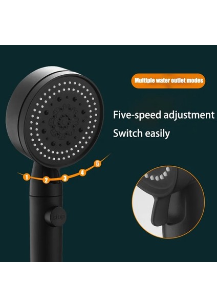 Siyah Hortumsuz Tarzı Duş Başlığı Su Tasarruflu Siyah 5 Hız Ayarlanabiliryüksek Basınçlı Duş Tek Tuşla Su Durdurma Masaj Modu Banyo Aksesuarları (Yurt Dışından) modelleri