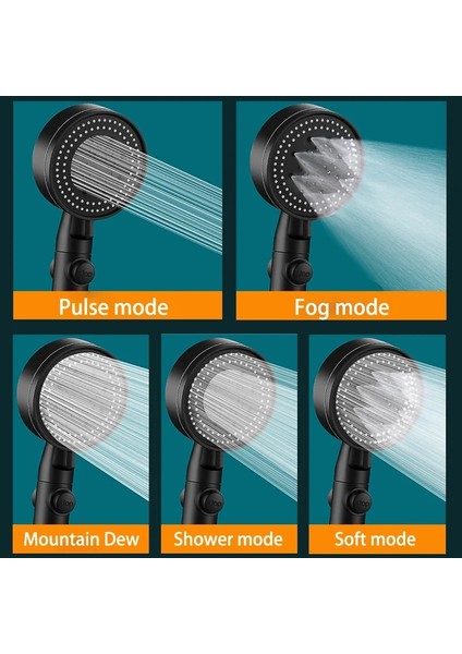 Siyah Hortumsuz Tarzı Duş Başlığı Su Tasarruflu Siyah 5 Hız Ayarlanabiliryüksek Basınçlı Duş Tek Tuşla Su Durdurma Masaj Modu Banyo Aksesuarları (Yurt Dışından) fırsatları