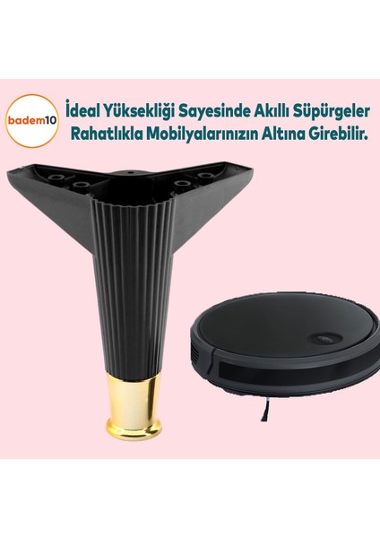 Elista Mobilya Ayağı Sehpa TV Ünitesi Ayakları Yükseltici 15 cm Siyah Altın 8 ADET