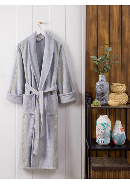 Naturel %100 Cotton Ihraç Ürünü Lüx Şeritli Şal Yaka Greek Kadife Erkek Bornozu