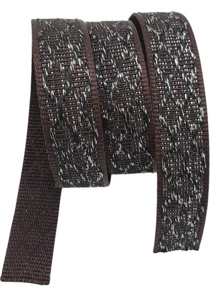3 cm Polyester Kolon Kahverengi Gümüş Simli 1 Metre