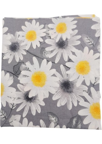 80X35 cm Pamuklu Astarlık Kumaş Beyaz Papatyalı Gri Renk No:35