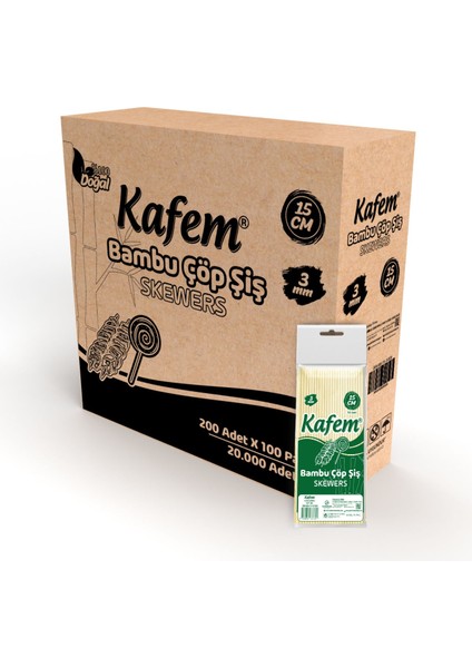 Bambu Çöp Şiş 15 cm 3 mm 100 Lü x 200 Paket (Koli)