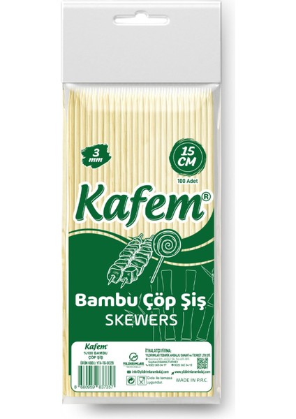 Bambu Çöp Şiş 15 cm 3 mm 100 Lü x 200 Paket (Koli)