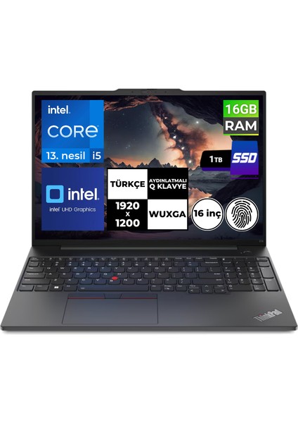 Thinkpad E16 Gen1 I5-1335U 16 GB 1 Tbssd 16" Wuxga Freedos 21JN0005TX Bt9