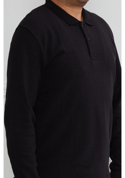 Hscstore Erkek Polo Yaka Düğmeli Siyah Sweatshirt - 2815 fırsatları