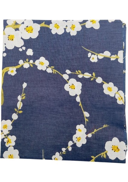 80X35 cm Pamuklu Astarlık Kumaş Papatya Desen Lacivert Renk No:40
