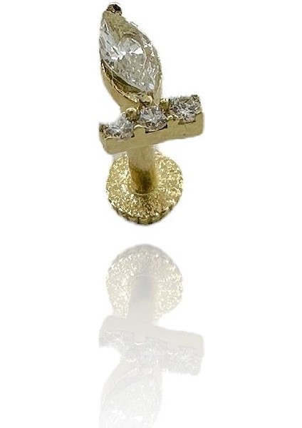 Markiz Zirkon Taş Tragus Küpe 14 Ayar Altın