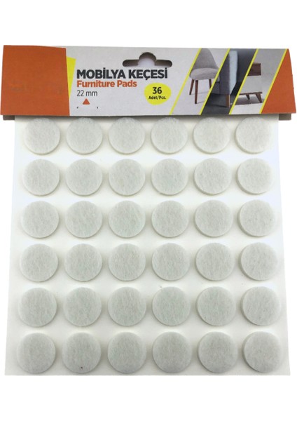 Yapışkanlı Sandalye Koltuk Mobilya Ayak Keçesi Yuvarlak 22 mm 36 Adet