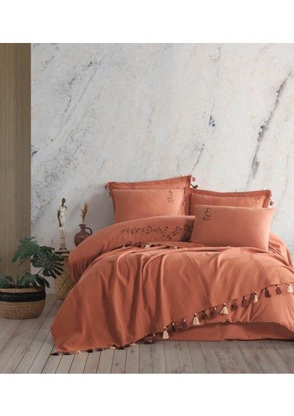 Toscana El Işi Nakışlı Çift Kişilik Pike Seti / Antrasit