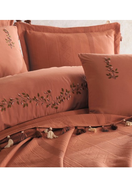 Toscana El Işi Nakışlı Çift Kişilik Pike Seti / Antrasit fiyatları