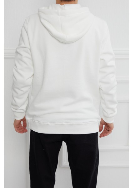 Hscstore Erkek Kanguru Cepli Kapüşonlu Ekru Sweatshirt - 2901 modelleri