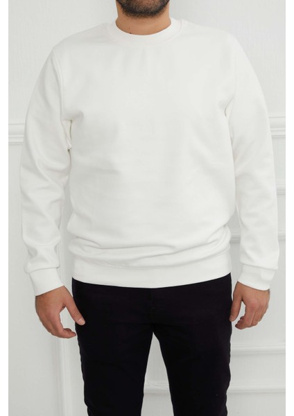 Hscstore Erkek Basic Ekru Sweatshirt - 2903
