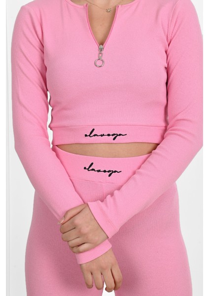 Kadın Yazı Baskılı Fermuar Detaylı Eşofman Takımı 3725-23 fırsatları