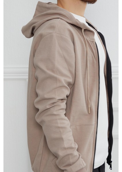 Hscstore Erkek Fermuarlı Kapüşonlu Bej Sweatshirt - 3705 fırsatları