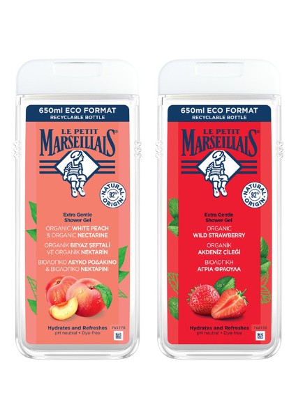 Duş Jeli Akdeniz Çileği 650 ml - Le Petit Marseillais Duş Jeli Beyaz Şeftali & Nektarin 650 ml