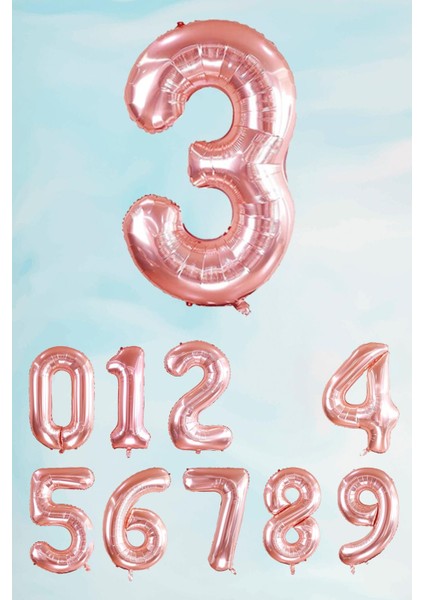 Rose Gold Rakam Folyo Balon Büyük Boy Rose Gold Sayı Balonlar 100CM 40INÇ 3