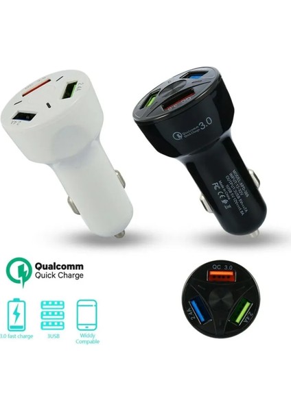 Oto 3 USB Qualcomm Quick Qc 3.0 7A Hızlı Araç Şarj Aleti Cihazı