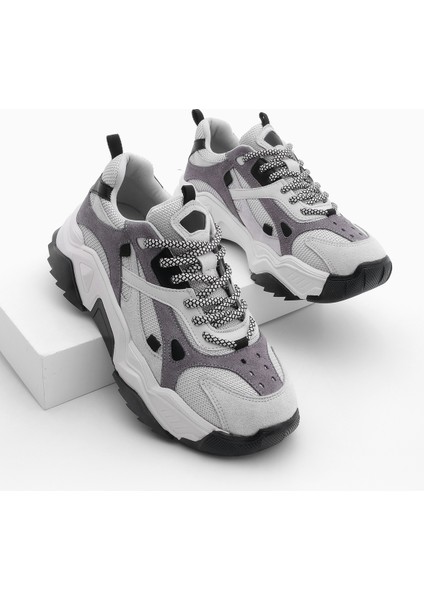 Kadın Yüksek Taban Sneaker Bağcıklı Spor Ayakkabı Edisa Gri