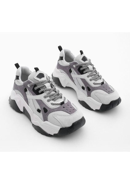 Kadın Yüksek Taban Sneaker Bağcıklı Spor Ayakkabı Edisa Gri indirimleri