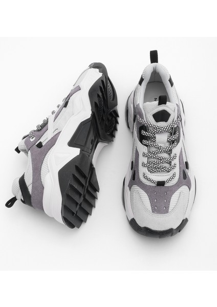Kadın Yüksek Taban Sneaker Bağcıklı Spor Ayakkabı Edisa Gri