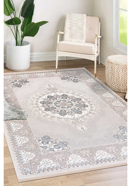 Lynosse Bej Gri Halı Yumuşak Oturma Odası Salon Çocuk Odası Mutfak Halısı P1026 80 x 150