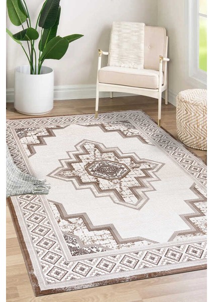 Amasra Kahverengi Bej Halı Yumuşak Oturma Odası Salon Çocuk Odası Mutfak Halısı P1144 120 x 180