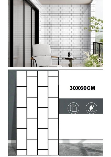 60X30CM Shiny Beyaz Tuğla Desen Kendinden Yapışkanlı Karavan Prefabrik Banyo Wc Duvar Kaplama Paneli