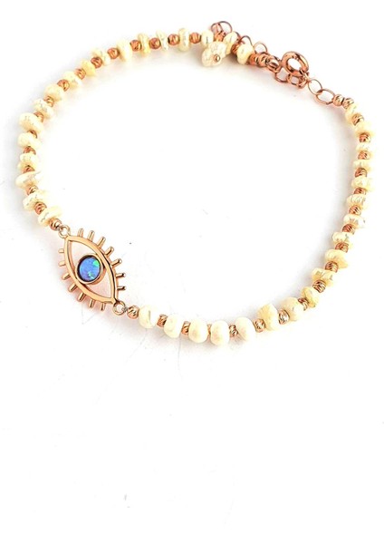 Barok Incili 925 Ayar Gümüş Rose Detaylı Opal Göz Bileklik